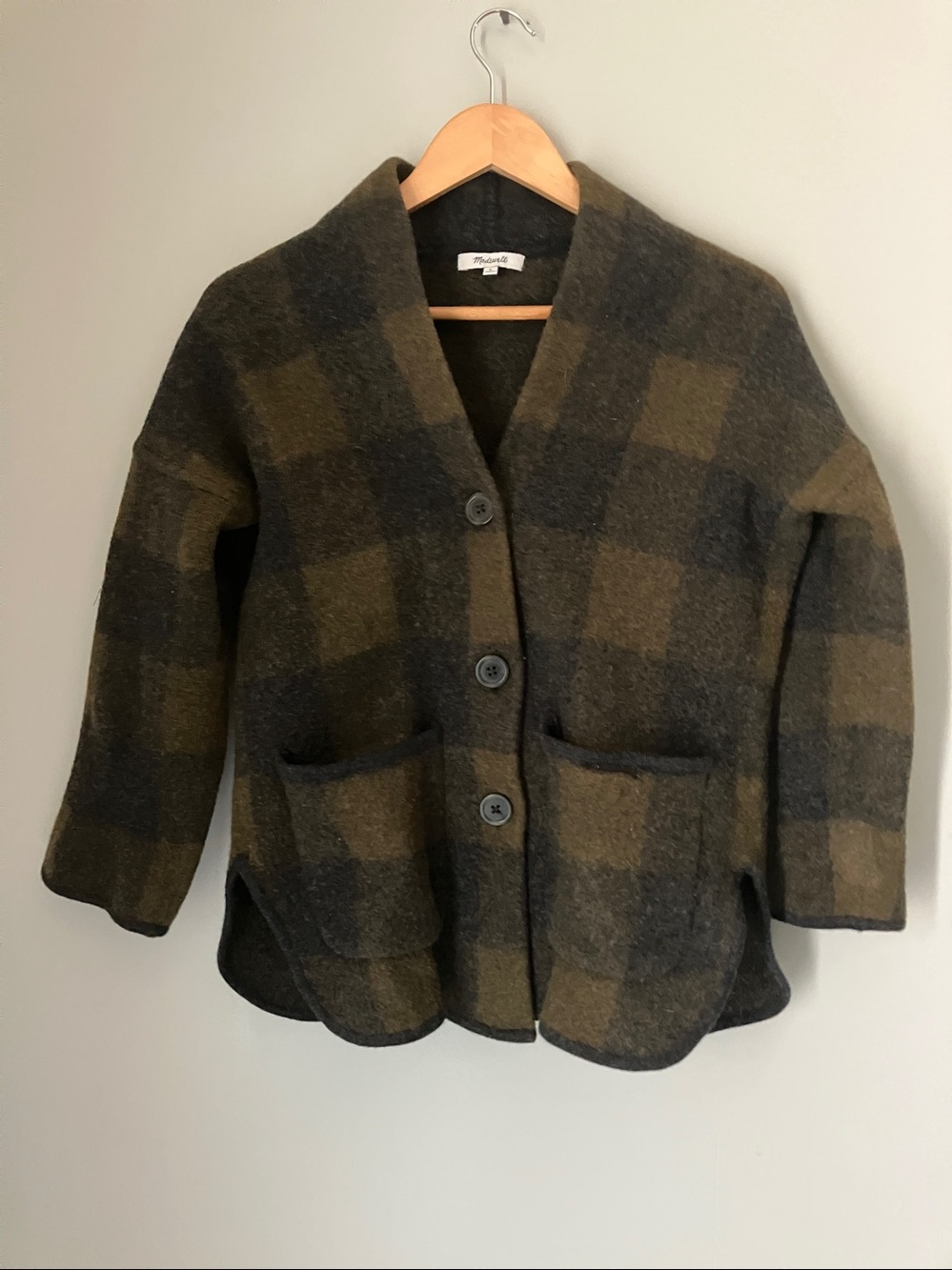 Madewell Superwarm Soft Boiled Merino Wool Juniper Buffalo Check Sweater Coat